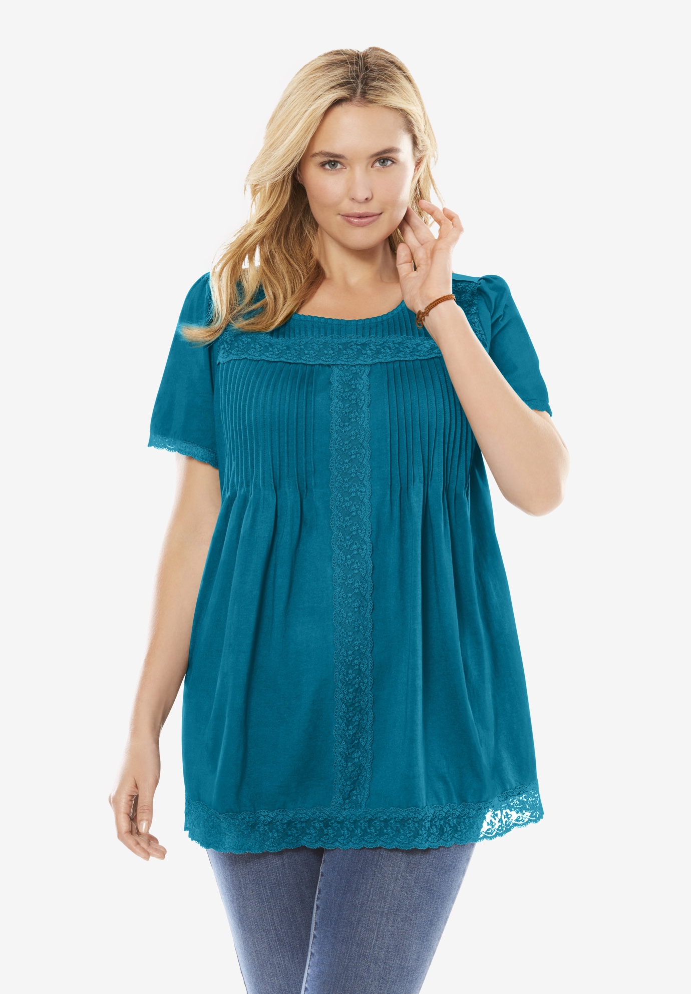 Lace Trim Pintucked Tunic Woman Within
