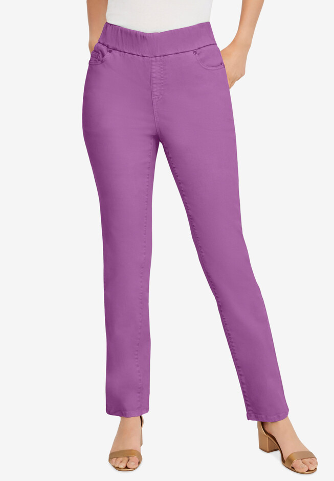 Ellos Women's Plus Size Stretch Cargo Capris | Front and Side Pockets |  Casual Cropped Pants - 16, Vintage Plum Purple