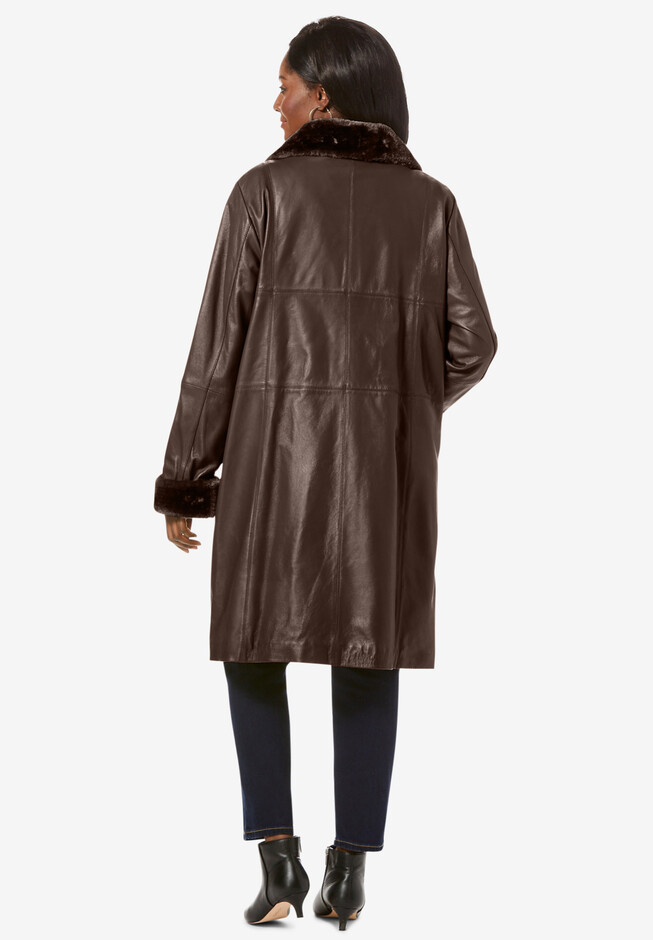 Jessica London Women's Plus Size Leather Swing Coat - 32, Gray