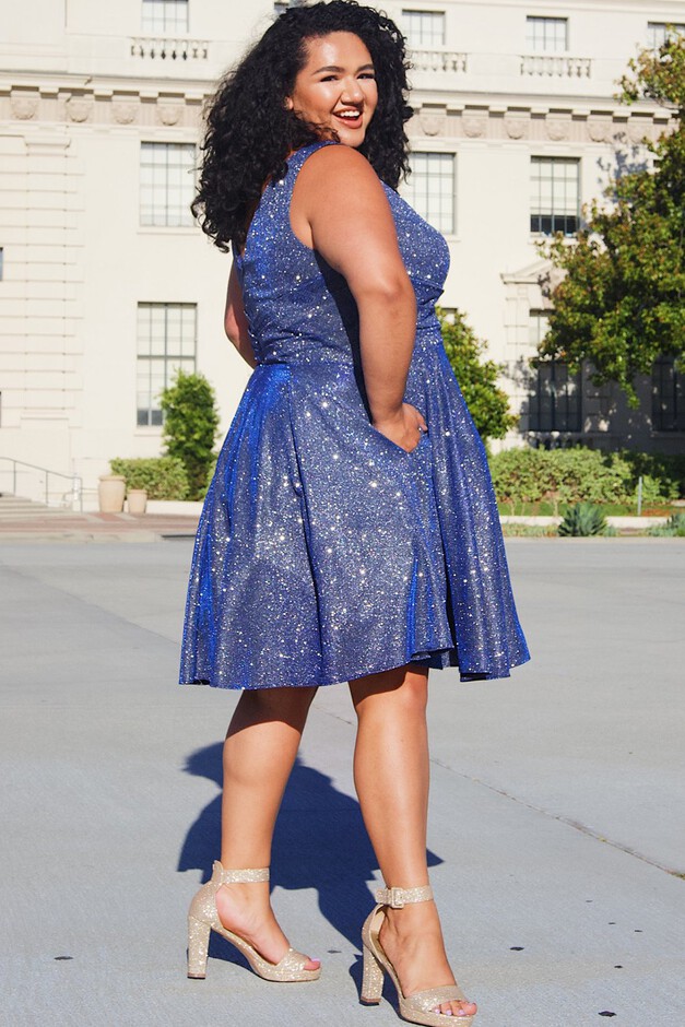 Northern Lights Short Plus Size Party Dress with Pockets