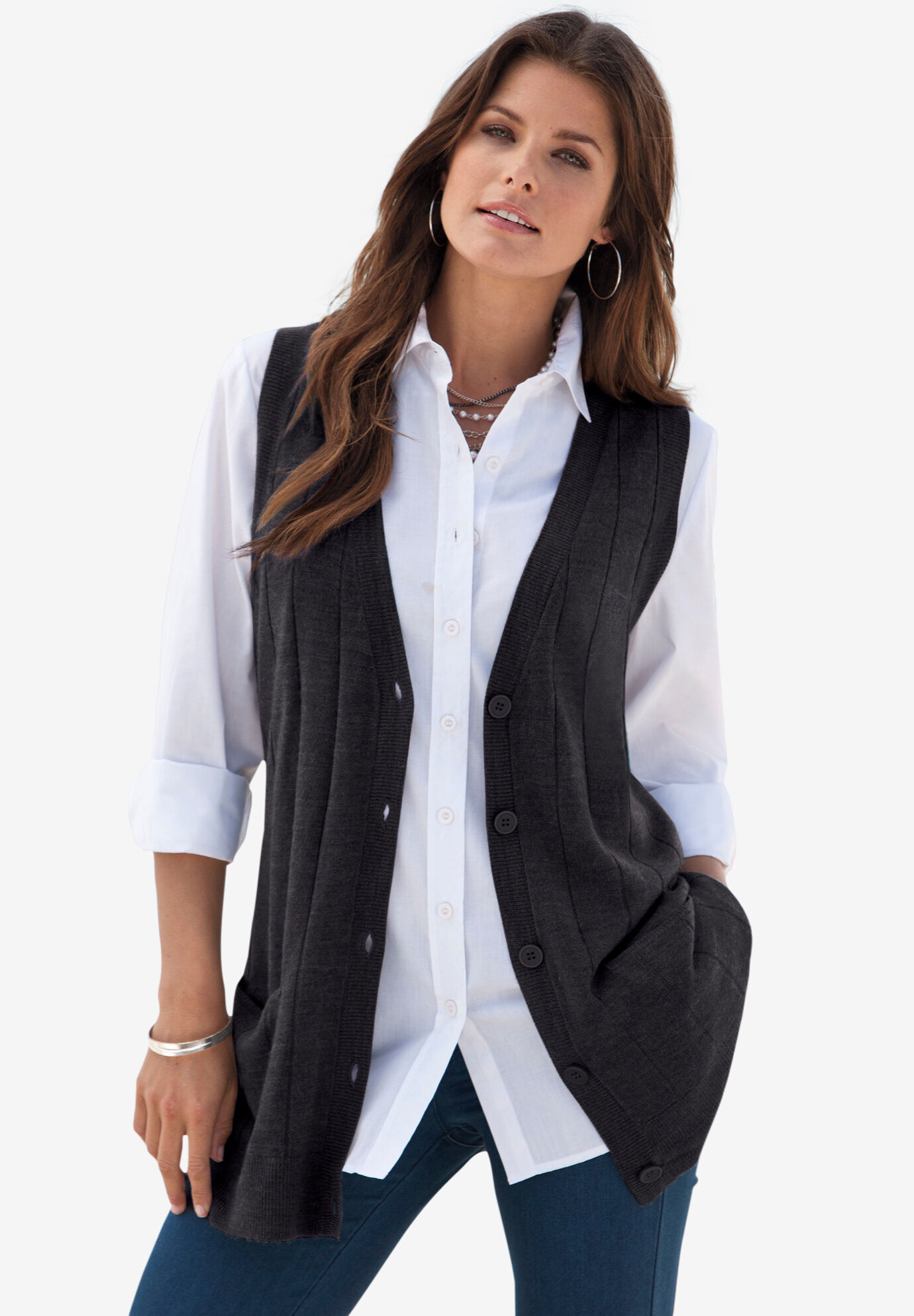 Fine Gauge Drop Needle Sweater Vest | Woman Within