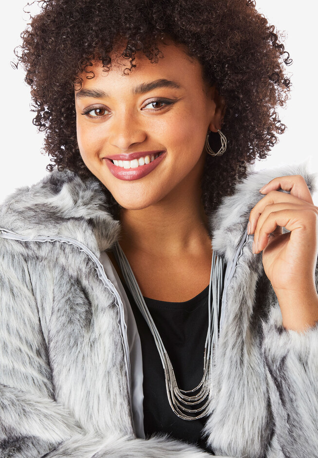 Women's Faux Fur Petite Playa Coat, Short Fur Jacket for Burning