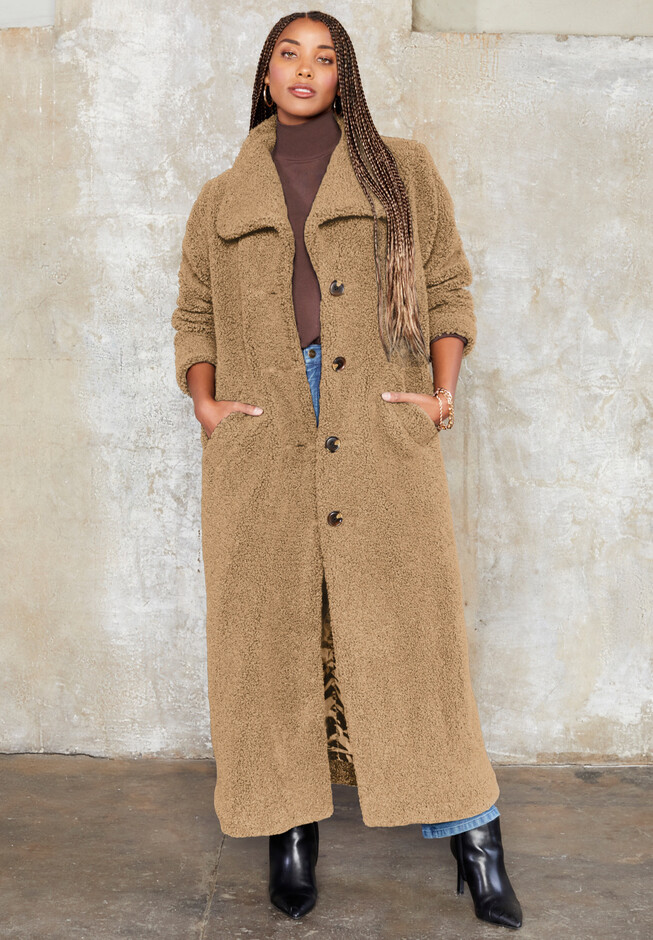 Ellos Women's Plus Size Teddy Faux Fur Coat