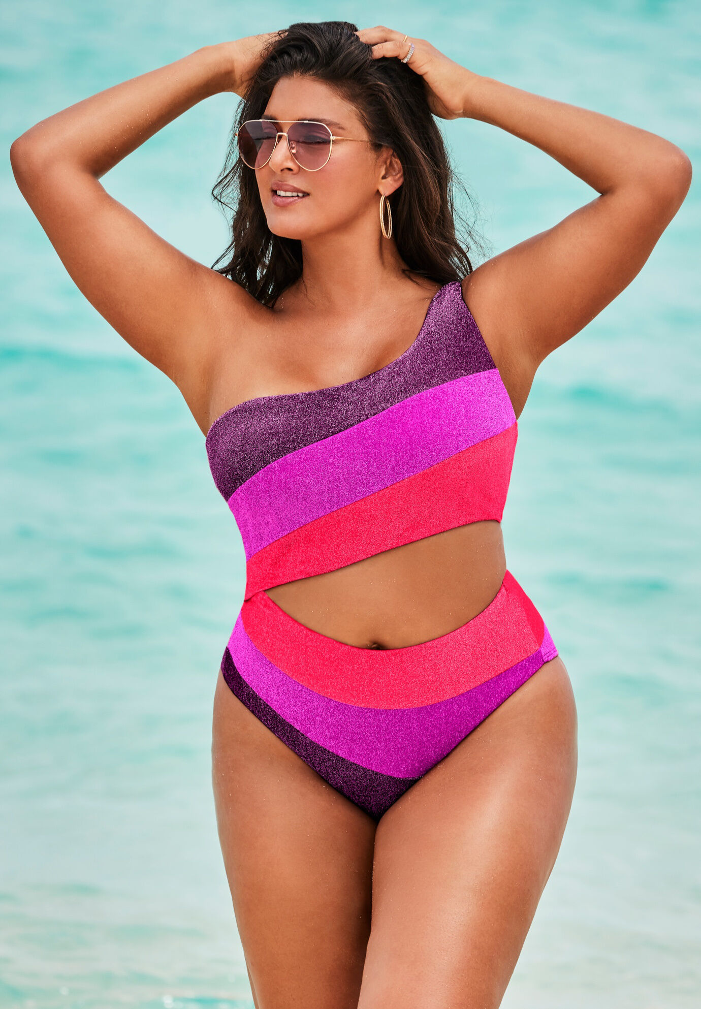 One Shoulder Color Block Cutout One Piece Swimsuit