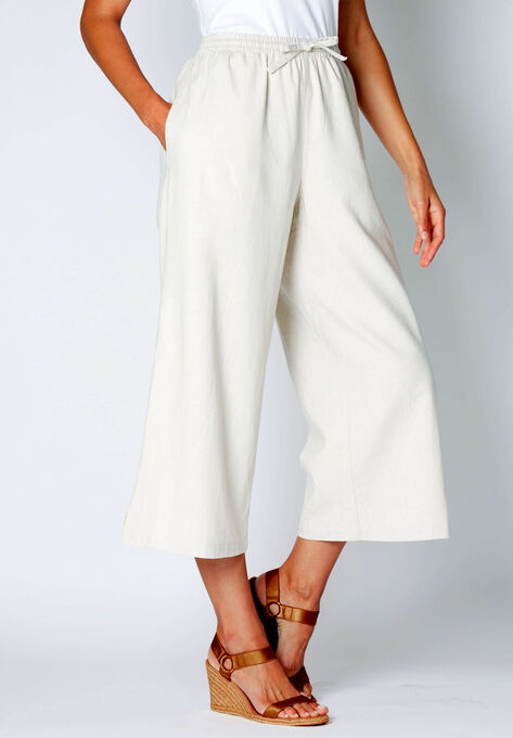 Drawstring Linen Culottes | Plus Size Petite | Woman Within