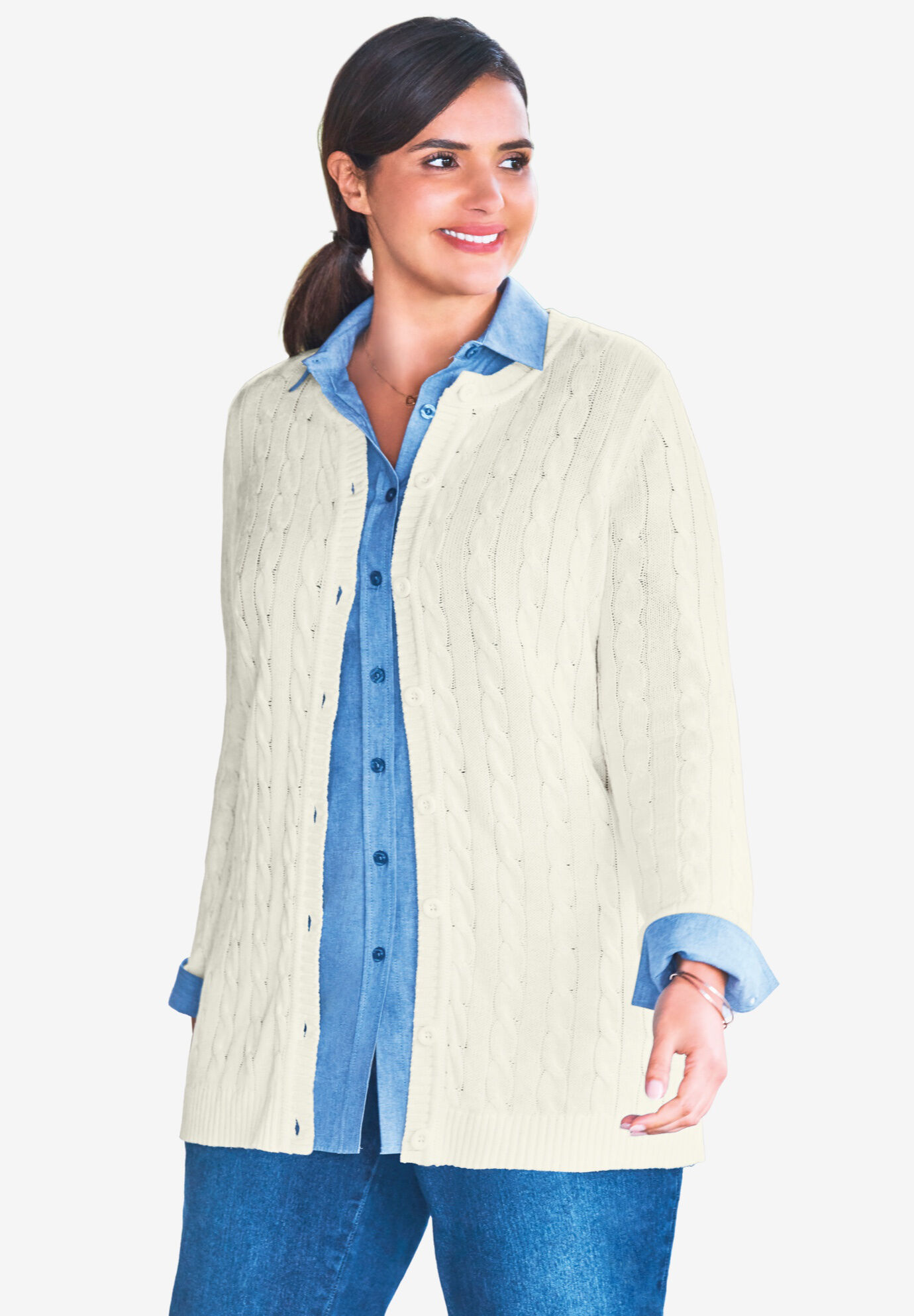 Cotton cable sale knit cardigan sweater