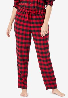 Ellos Women's Plus Size Plaid Flannel Sleep Pants, L - Red Tartan