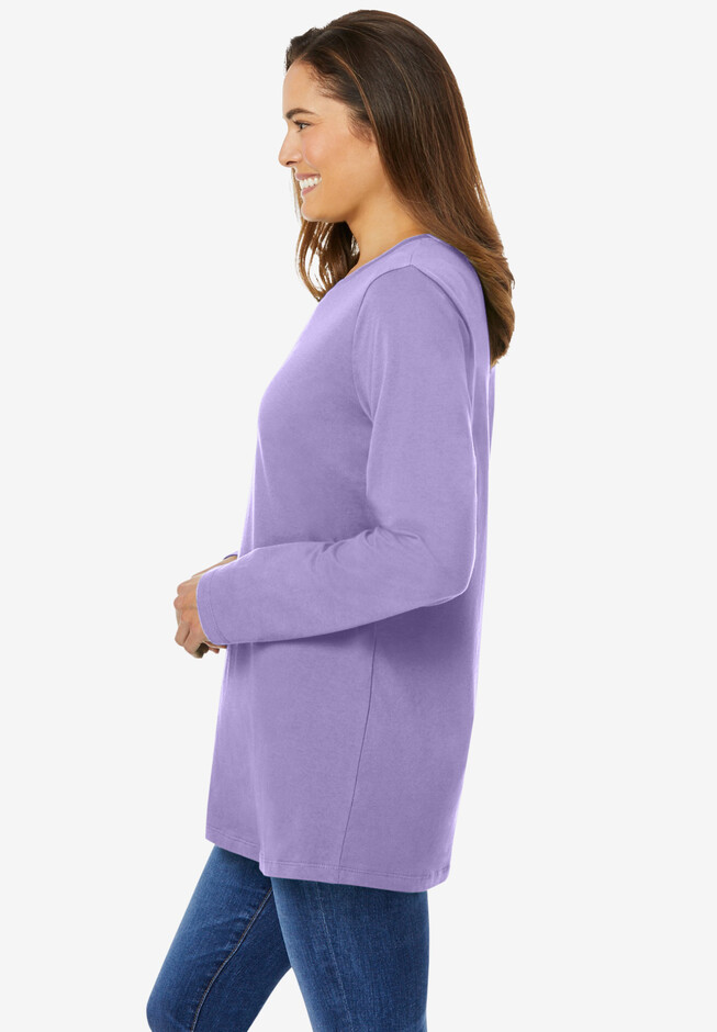 J.Crew: Perfect-fit Long-sleeve Crewneck T-shirt With Buttons For Women