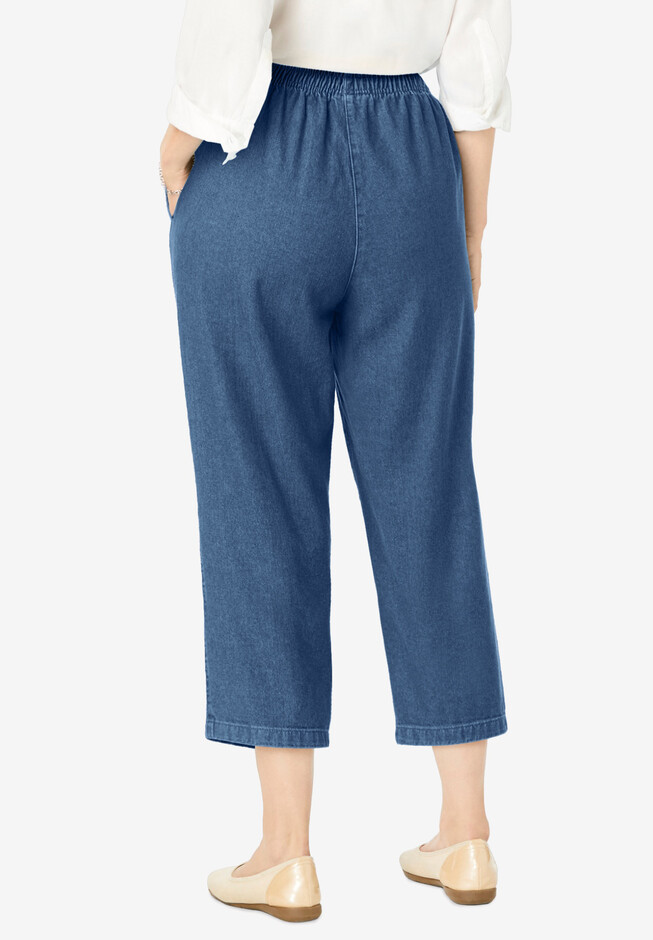 Real Size Women's Pull On Grommet Stretch Capri Pants, 17”