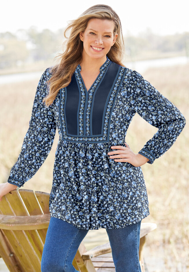 Button-Front Mixed Print Tunic