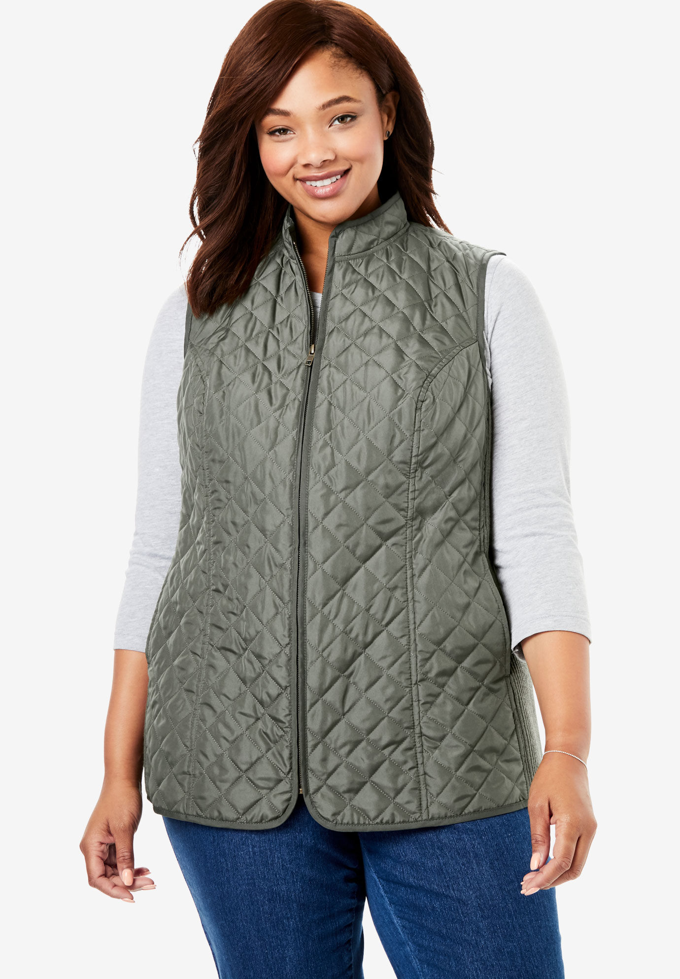 Woman Within Womens Plus Size Velour Puffer Vest Vests