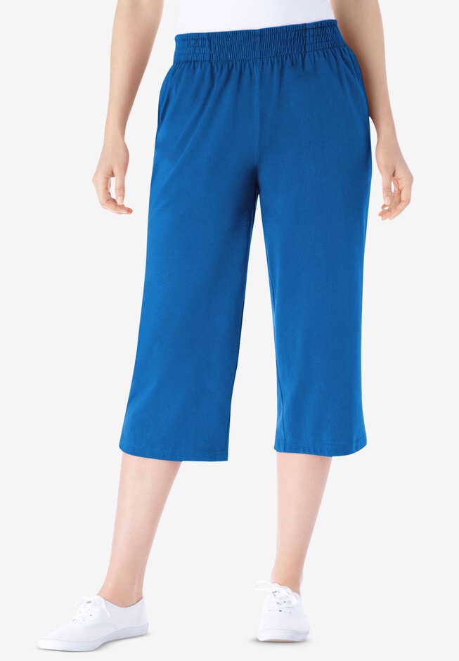 K Caprisastrid Women's Summer Capri Pants - Solid Color, Elastic Waist,  Stretch Fabric