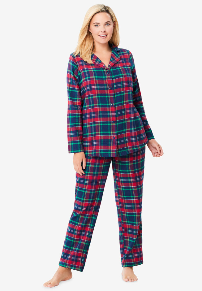 Plaid Jersey Button-Front Pajamas - Blue in Women's Cotton Pajamas