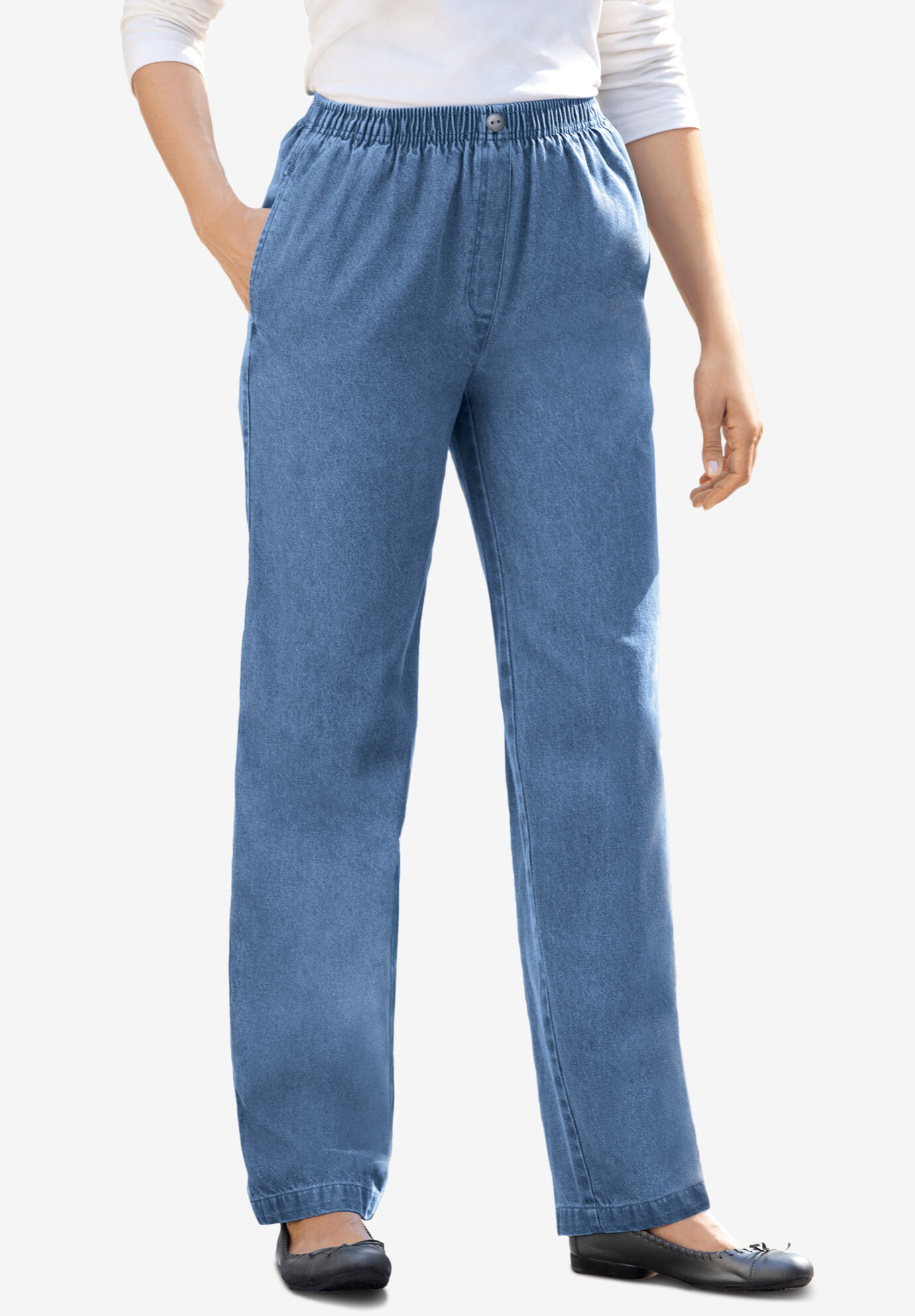 woman within elastic waist jeans