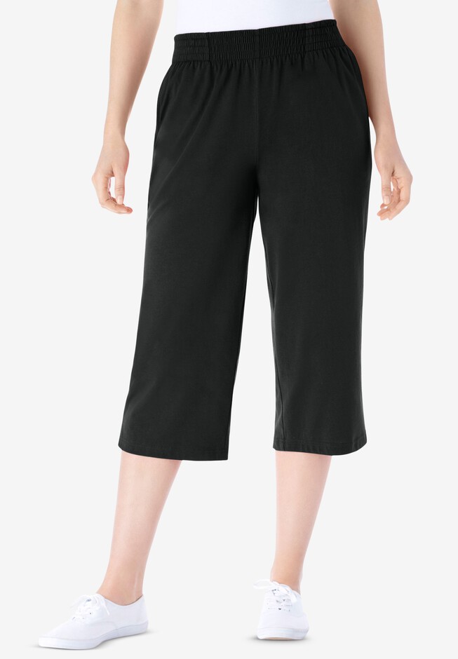 Buy the NWT Womens Elastic Waist Straight Leg Core Knit Capri