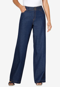 Woman Within Women's Plus Size Petite Perfect Cotton Back Elastic Jean - 26  WP, Indigo Blue at  Women's Jeans store