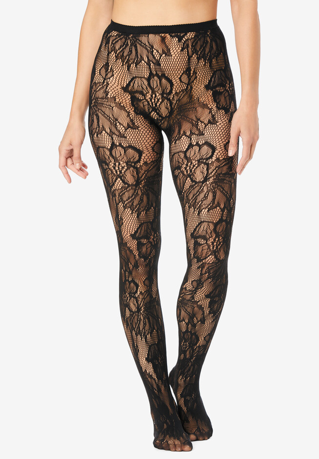 Lace Leggings - Black/floral - Ladies