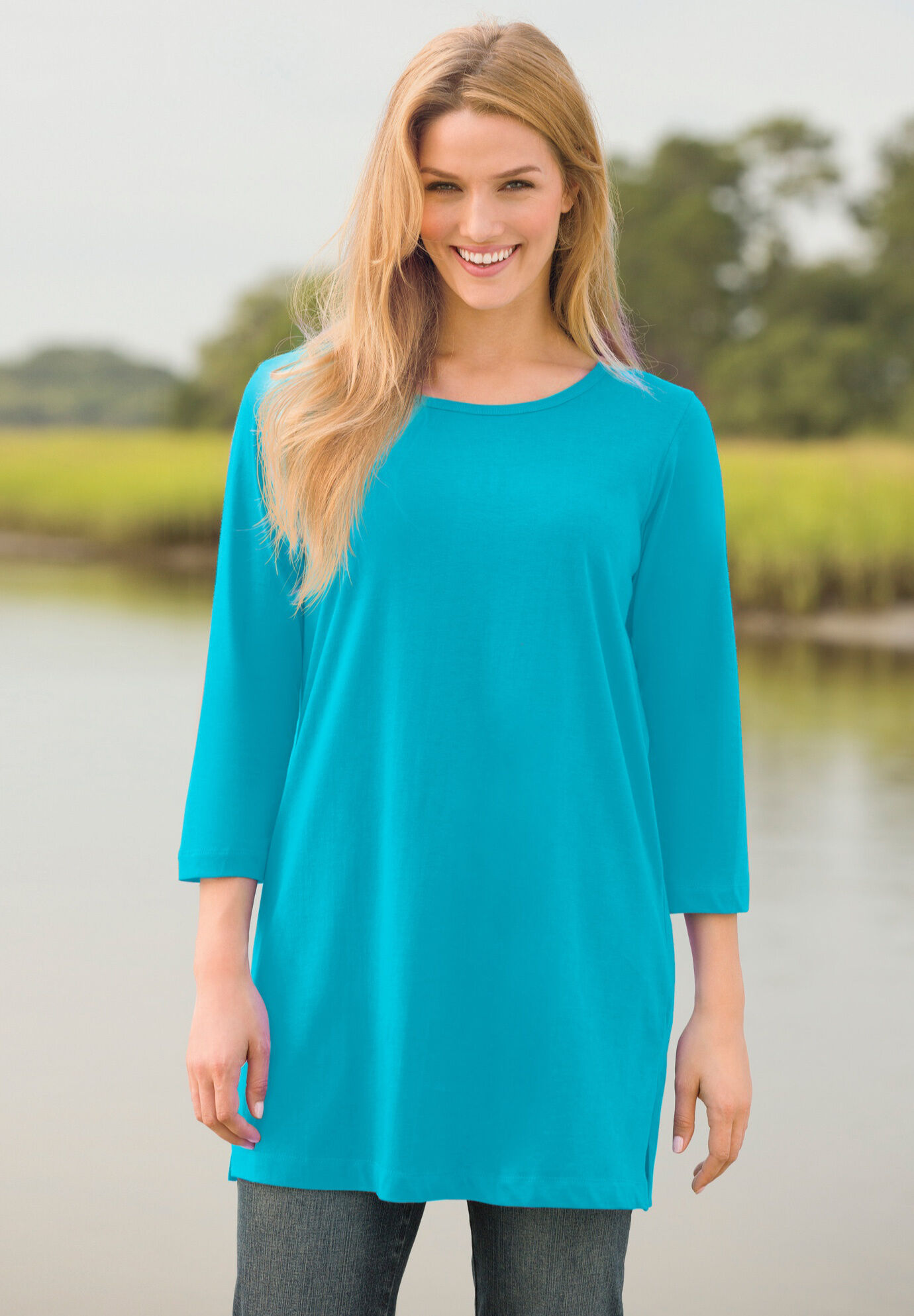 Perfect Three-Quarter-Sleeve Scoopneck Tunic | Woman Within