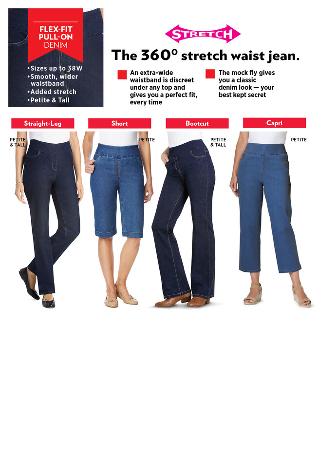 Just My Size Women's Plus Size Pull on Stretch Denim&twill Pants,Also in  Petite