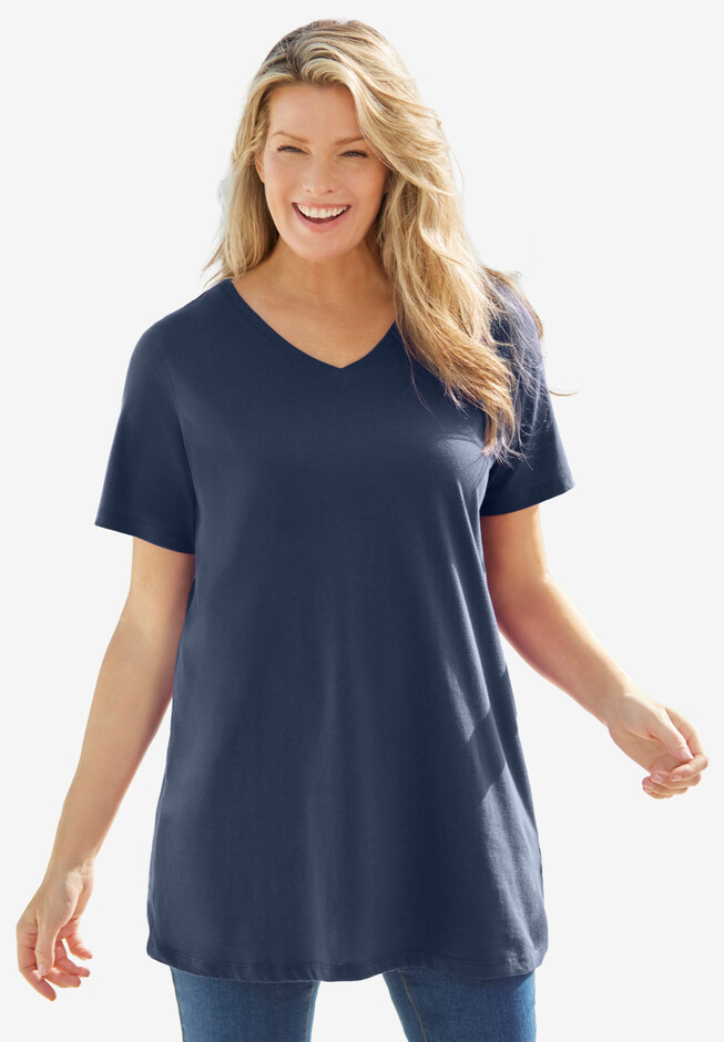 Perfect Short-Sleeve V-Neck Tunic | Woman Within