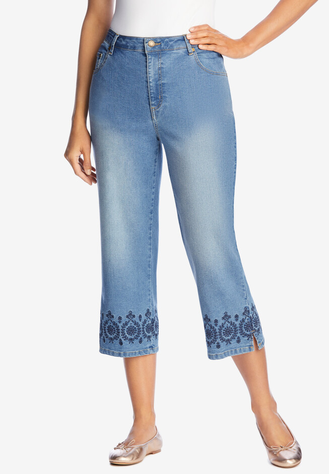 D JEANS Womens Stretch Capri Jeans Size 16 W Light Wash Blue Denim