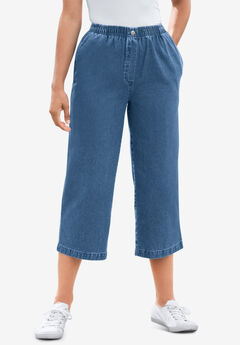 3543 Women's Plus Capri's Knee Knockers Dark Wash Thick Stitch 18W Blue  Jeans