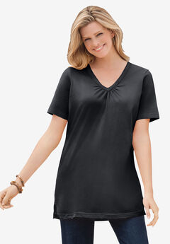 Plus Size Tunic Tops for Women Plus Size Short Sleeve Blouse with Pocket V  Neck Going