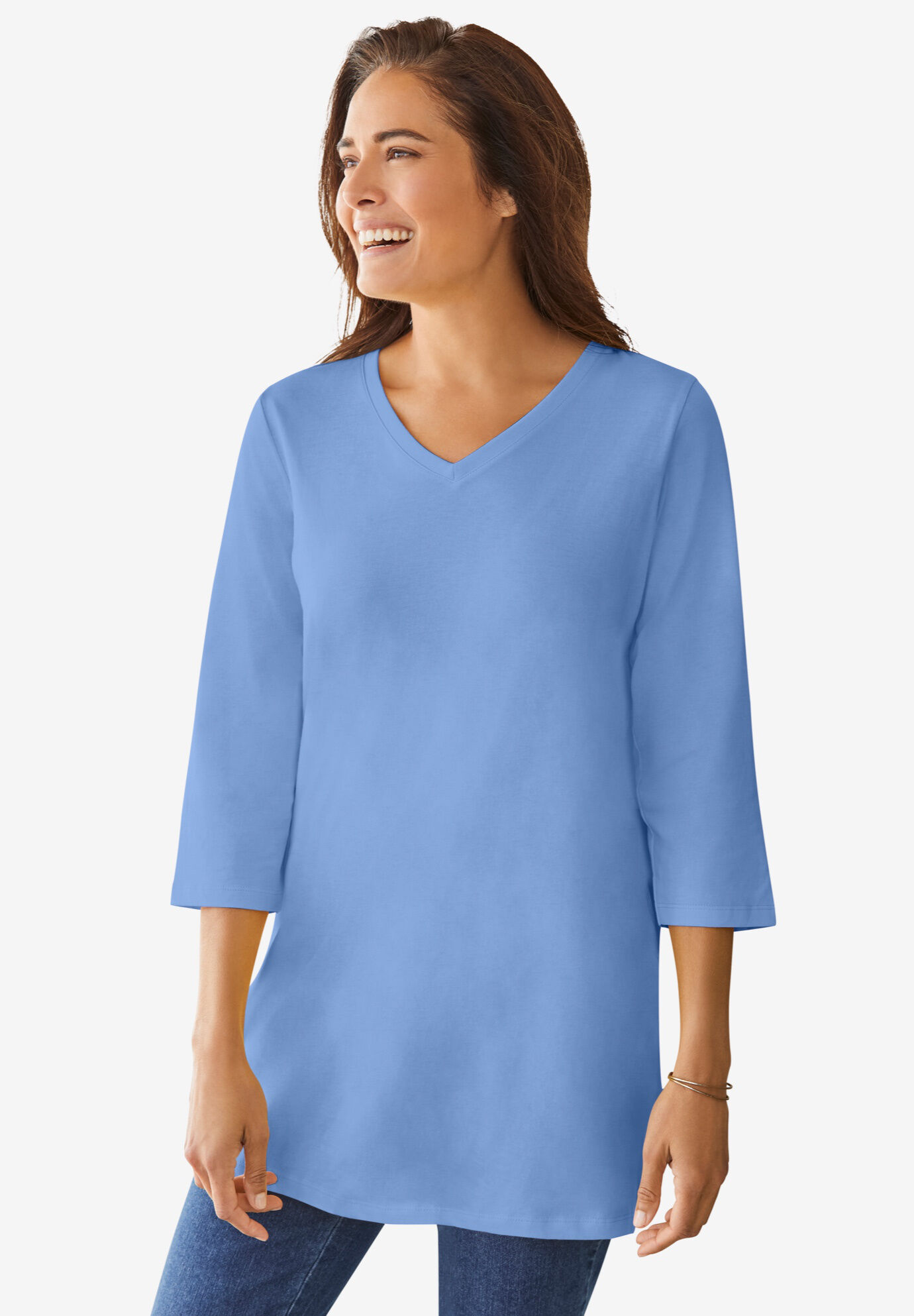 Perfect Three-Quarter Sleeve V-Neck Tunic | Woman Within