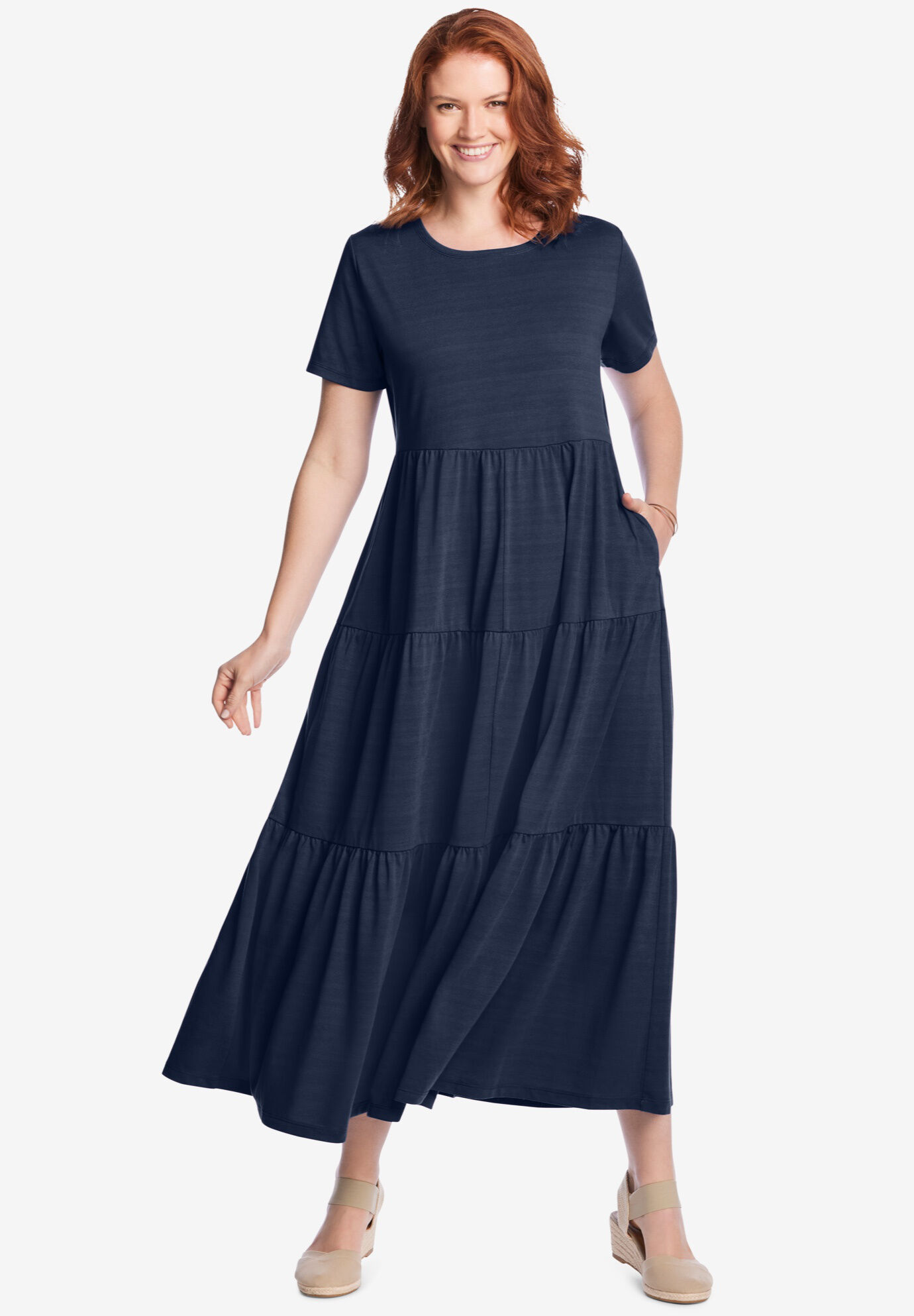 Short-Sleeve Tiered Dress | Woman Within