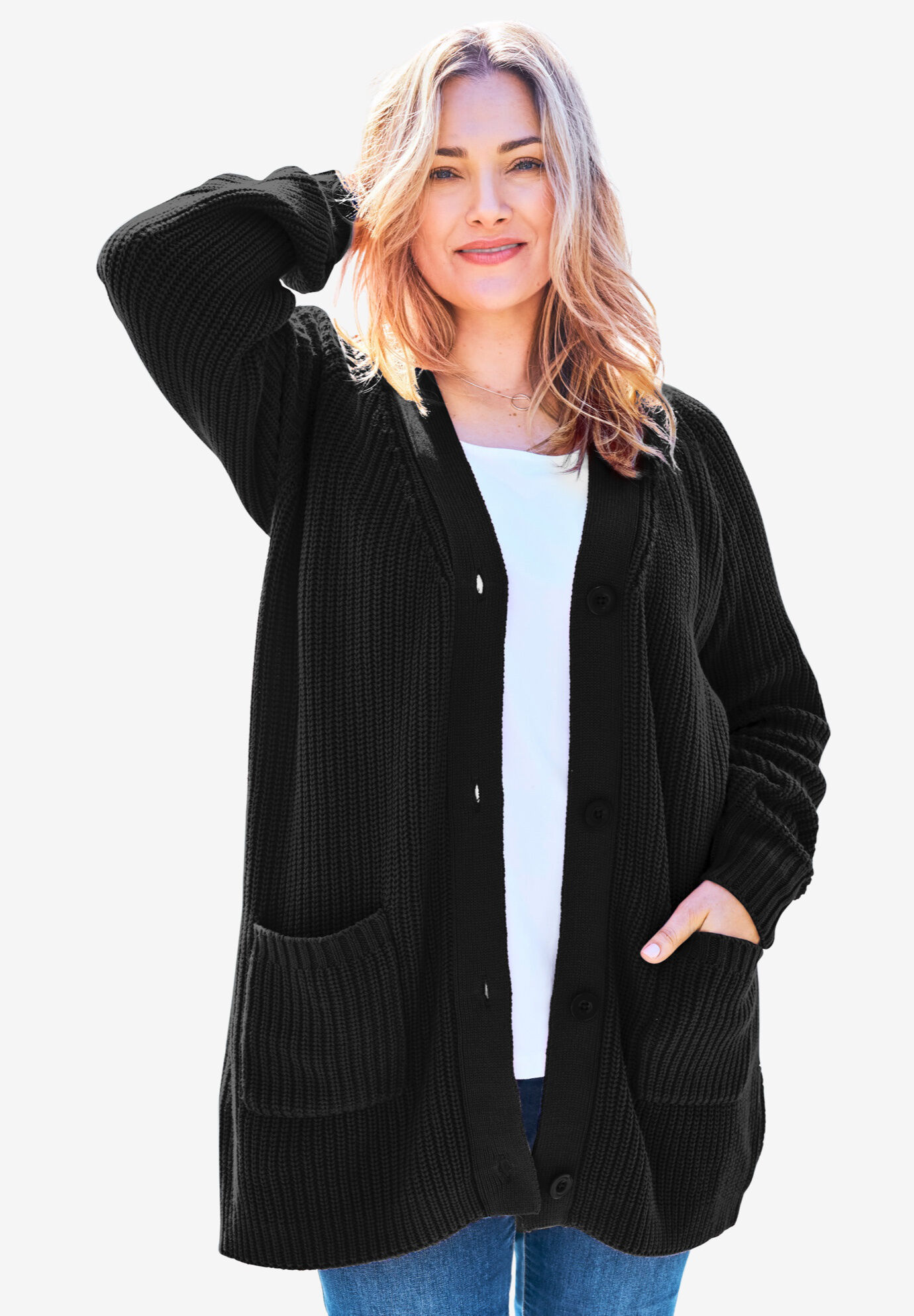 Long-Sleeve Shaker Cardigan Sweater | Woman Within