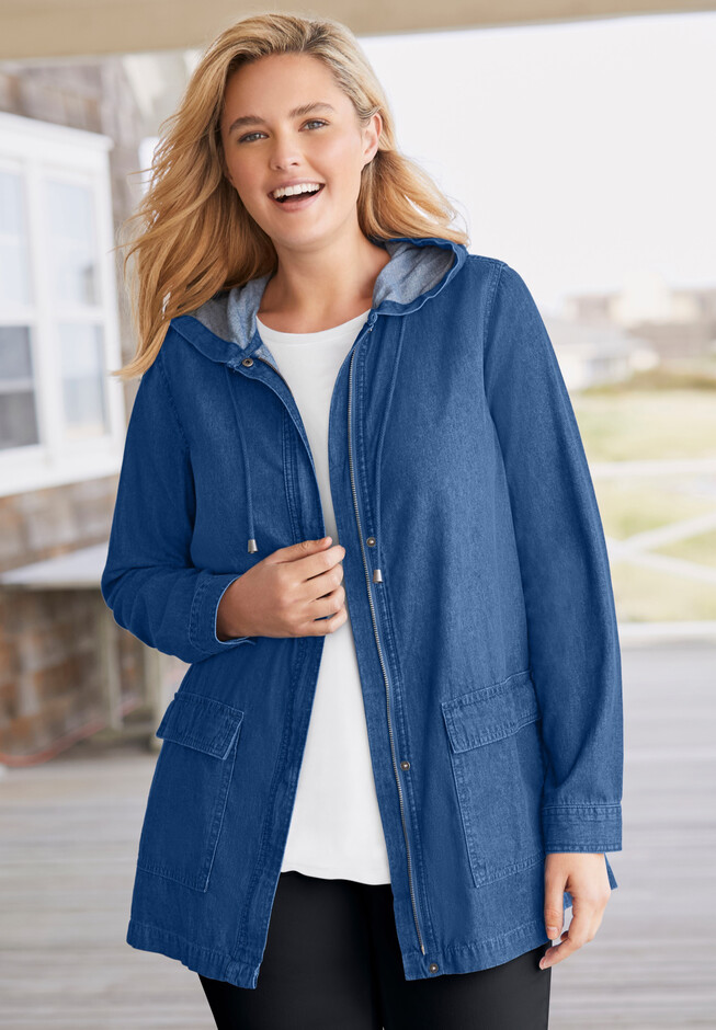 Jessica London Women's Plus Size Classic Cotton Button Down Denim Jean  Jacket - 12, Aqua Sea Blue at  Women's Coats Shop