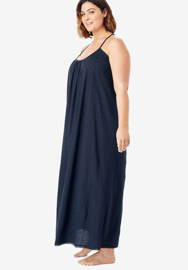 Pointelle-Knit Henley Nightgown