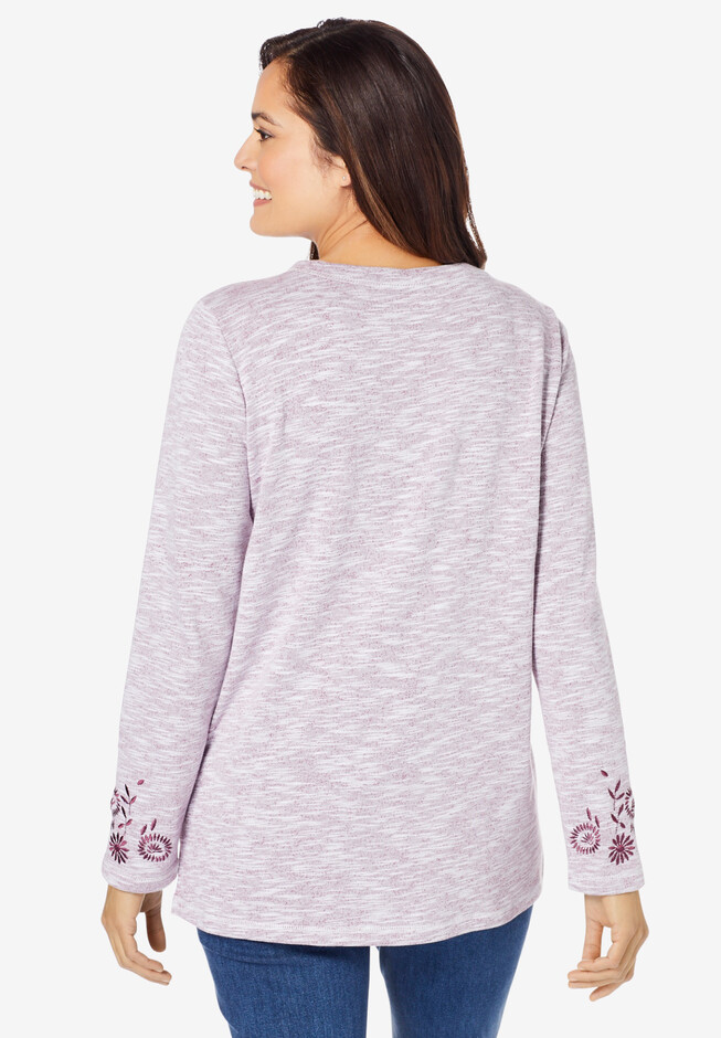 Woman Within Ivory Terry Floral Embroidered Long Sleeve Sweatshirt