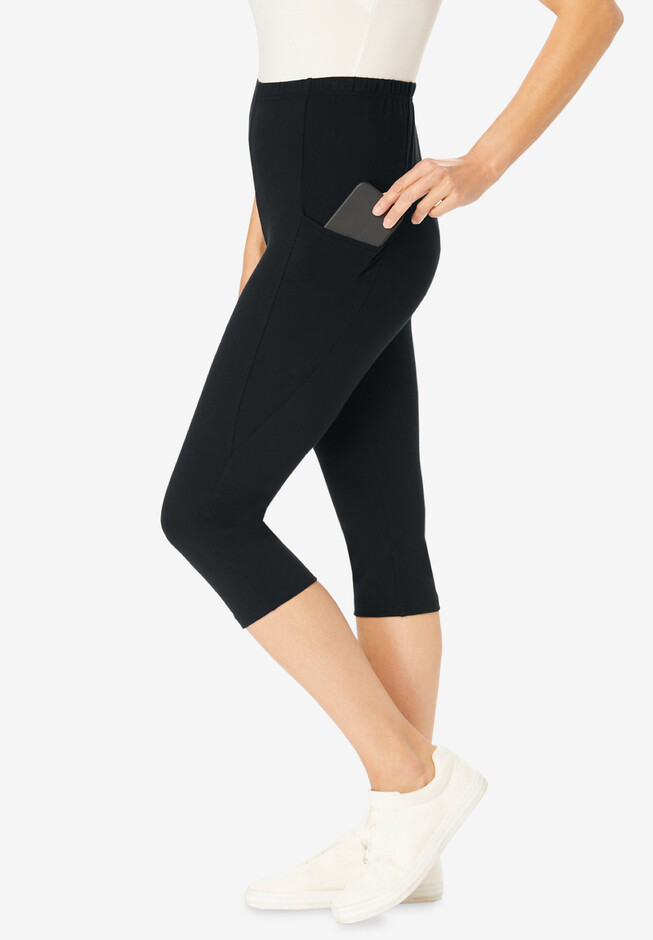  Woman Within Women's Plus Size Stretch Cotton Capri Legging -  S, Heather Charcoal Black : Clothing, Shoes & Jewelry