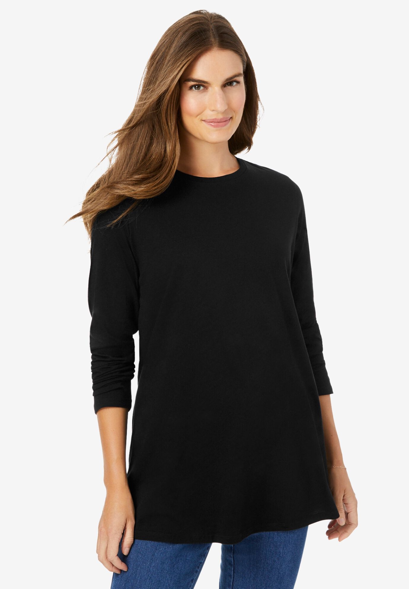 Perfect Long-Sleeve Crewneck Tunic | Woman Within