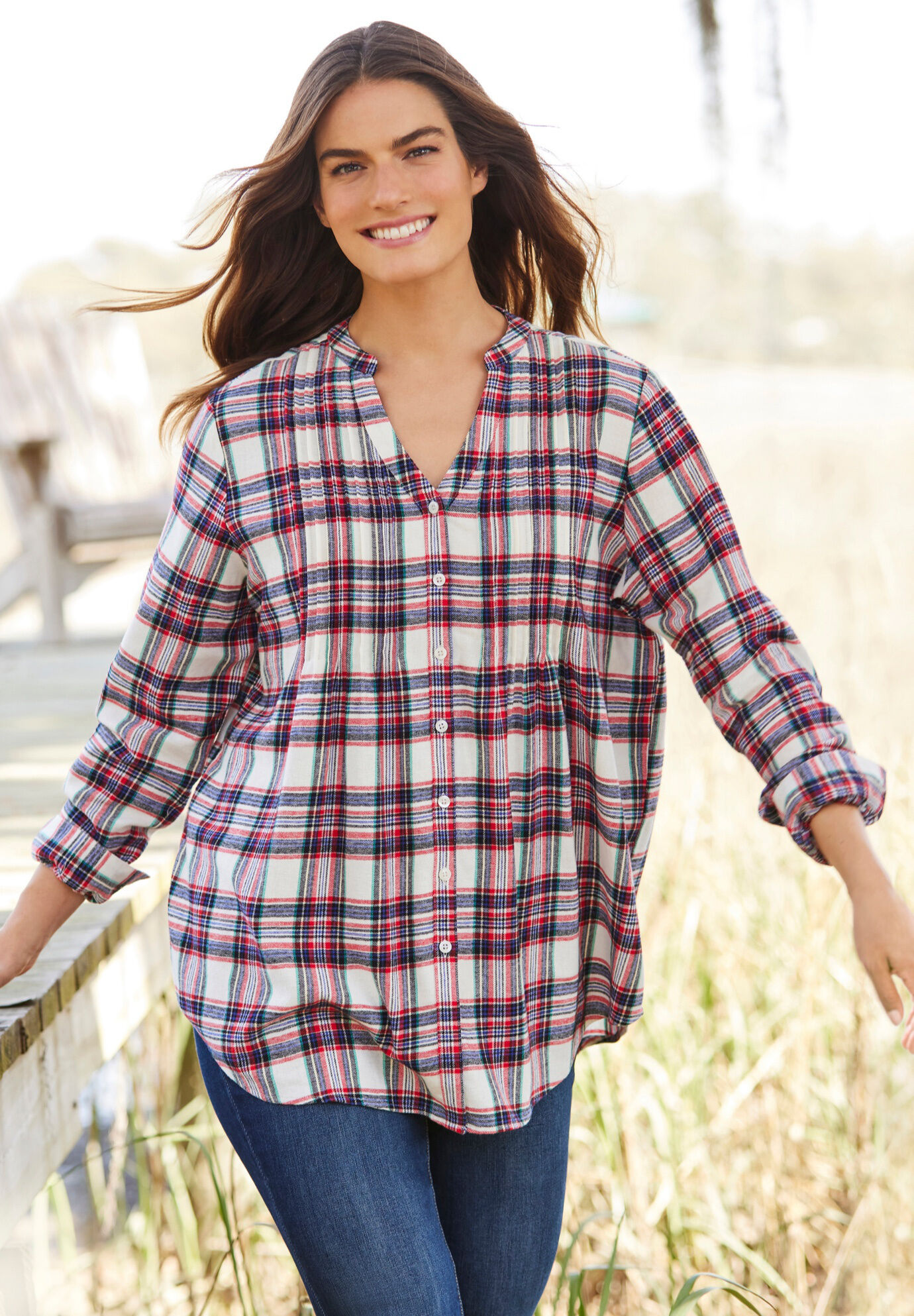 Pintucked Flannel Shirt | Woman Within