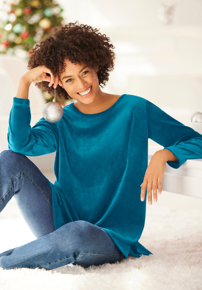 Women's Cozy Ribbed Tunic Sweatshirt - Ava & Viv™ Blue 3X