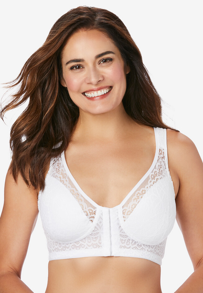 LEADING LADY The Lora Front Closure Support Bra. Lace, Back Smoothing  Support Bras for Women. Wireless, Plus Size