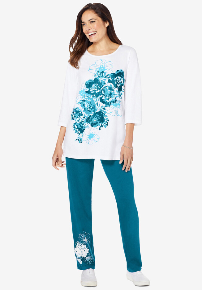 Woman Within Women's Medium 14-16 Floral Tee And Pant Set