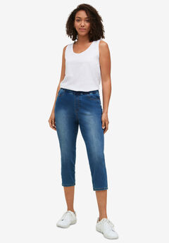 MAWCLOS Women Look Print Jeggings Plus Size Capri Fake Jeans High Waist  Printed Denim Leggings Ladies Skinny Bottoms Workout Pencil Pants Blue 0XL