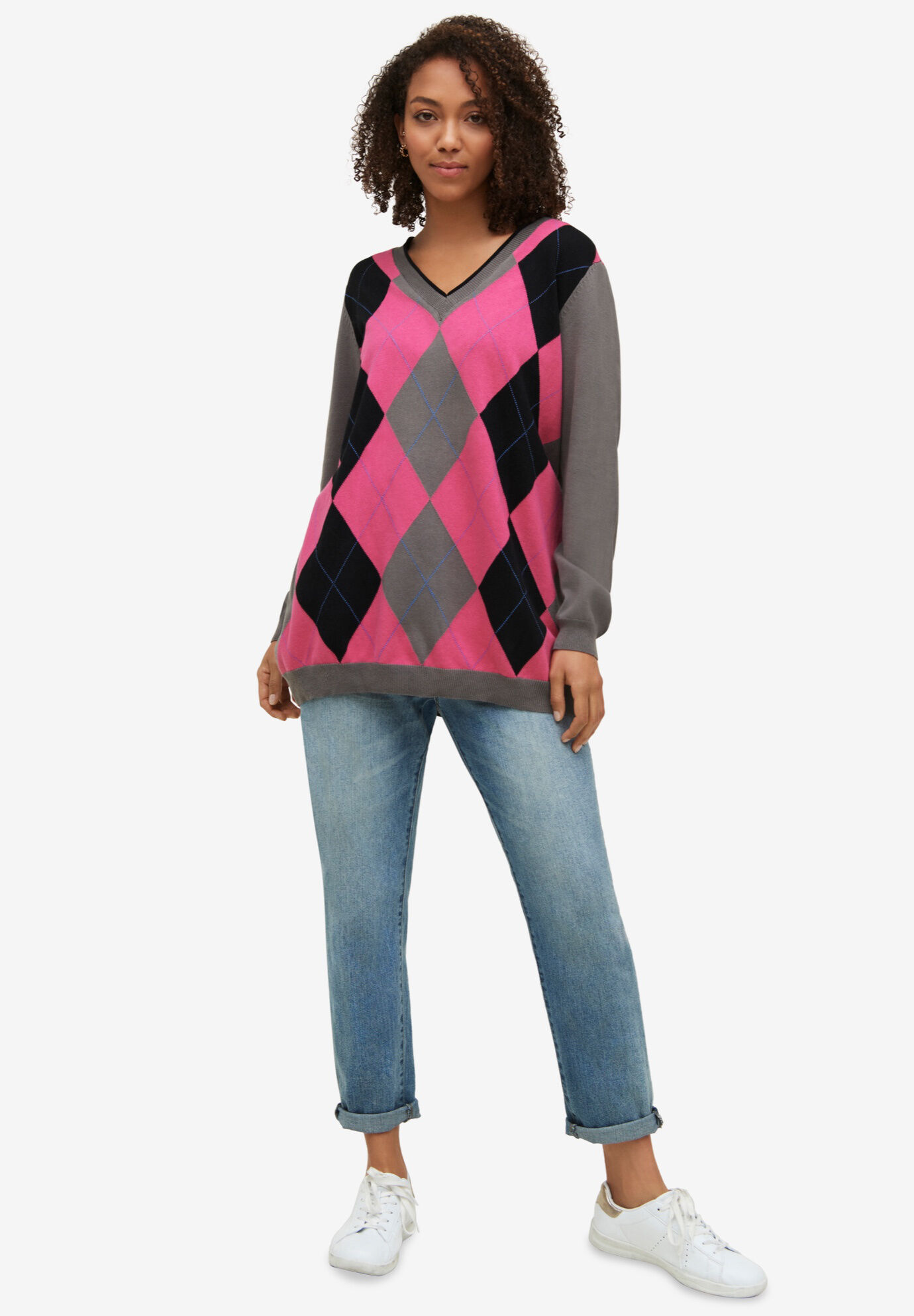 V-neck Argyle Sweater | Woman Within