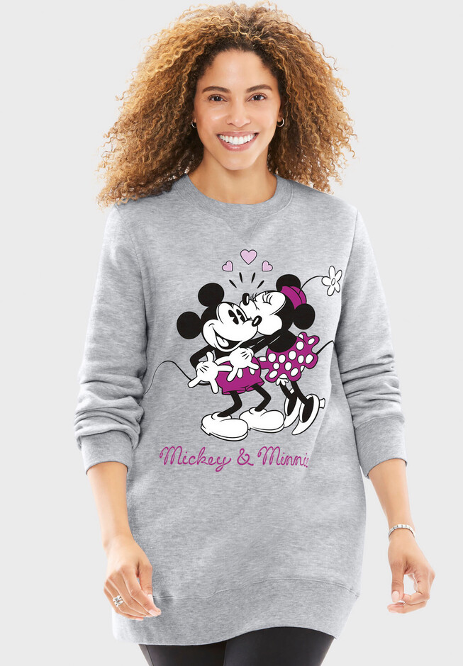 Disney Women's Long Sleeve Fleece Sweatshirt Mickey Mouse and Minnie Mouse  Kiss | Woman Within