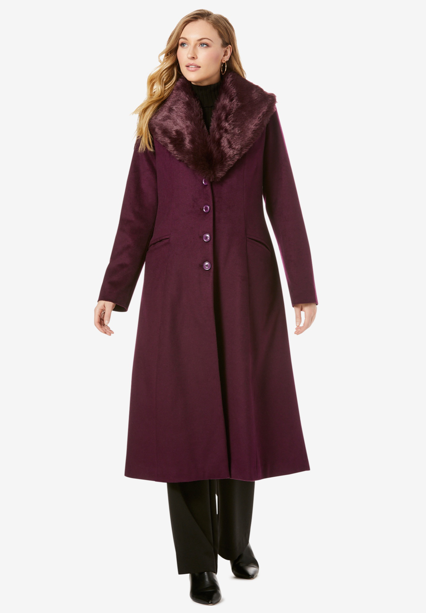 Long Wool Blend Coat With Faux Fur Collar Plus Sizewool Coats Woman Within 6630