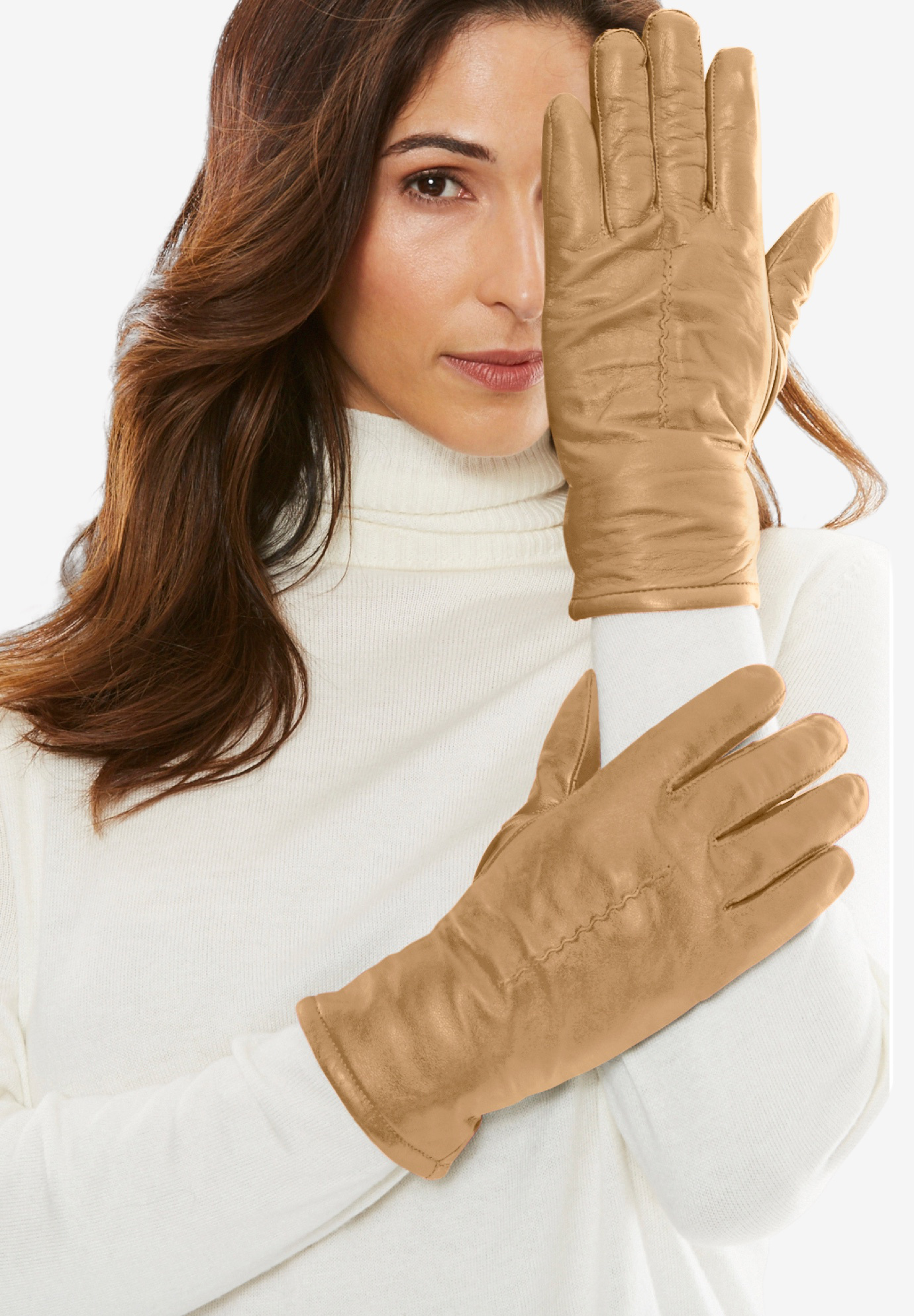 woman within leather gloves