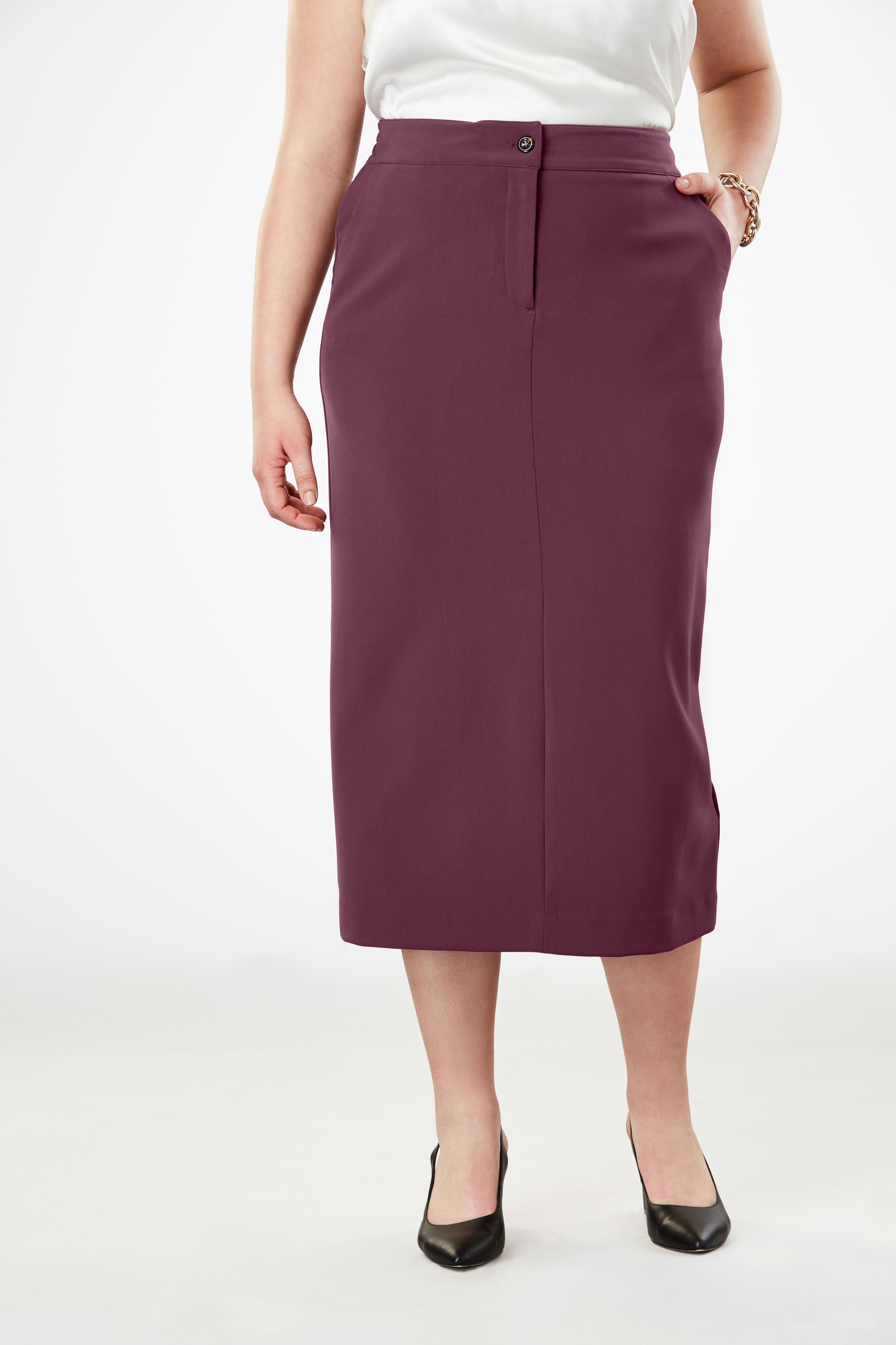 Tummy Control Bi-Stretch Midi Skirt | Plus Size Skirts | Woman Within