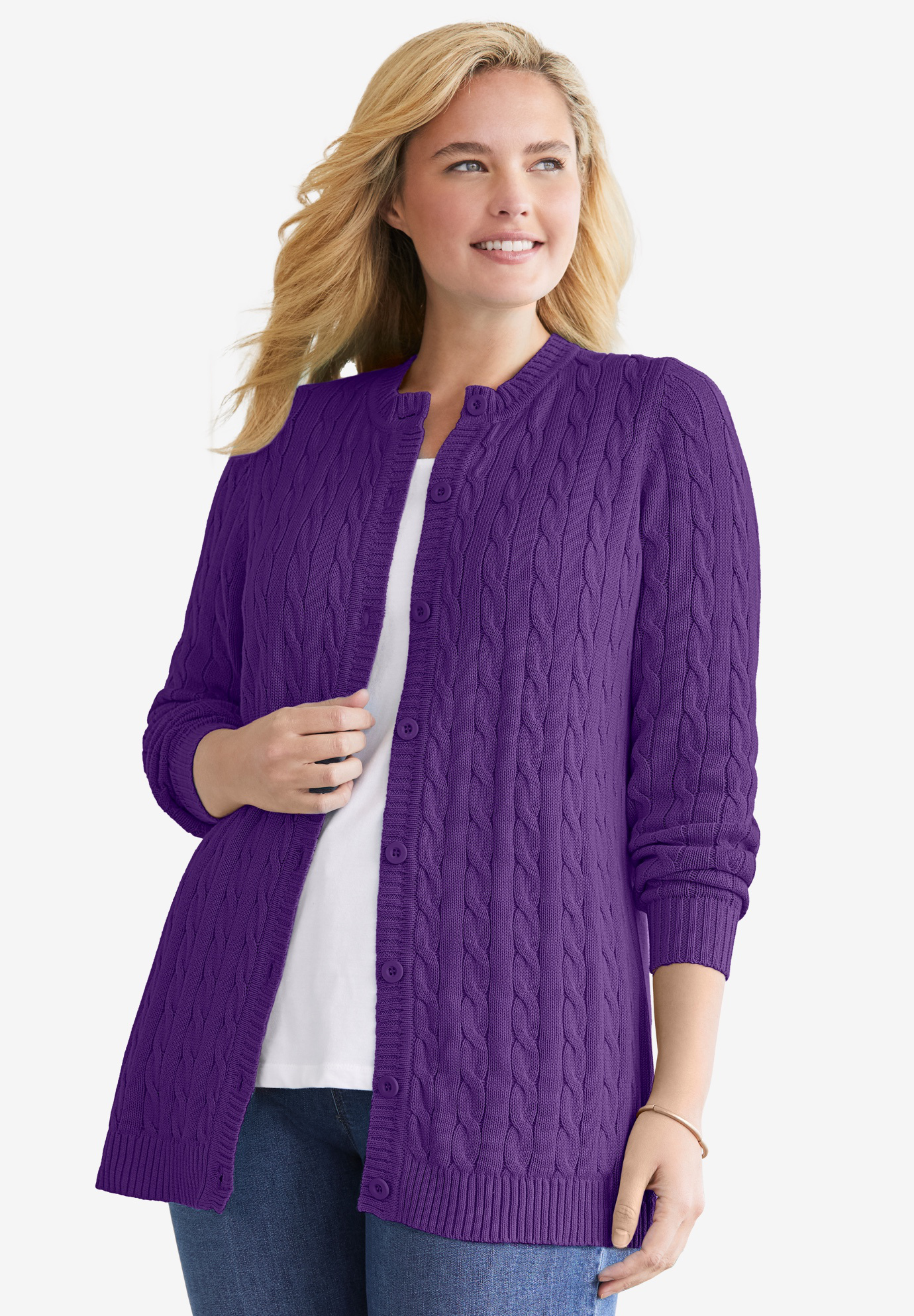 Cable Knit Cardigan Woman Within