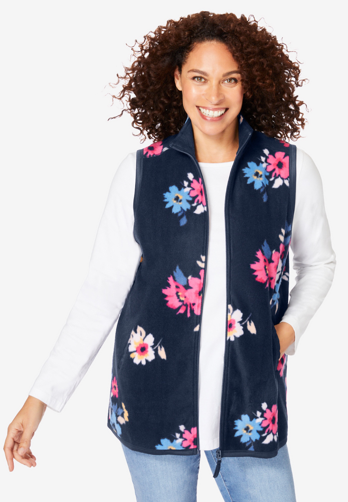 Woman Within Women's Plus Size Quarter-Zip Microfleece Vest