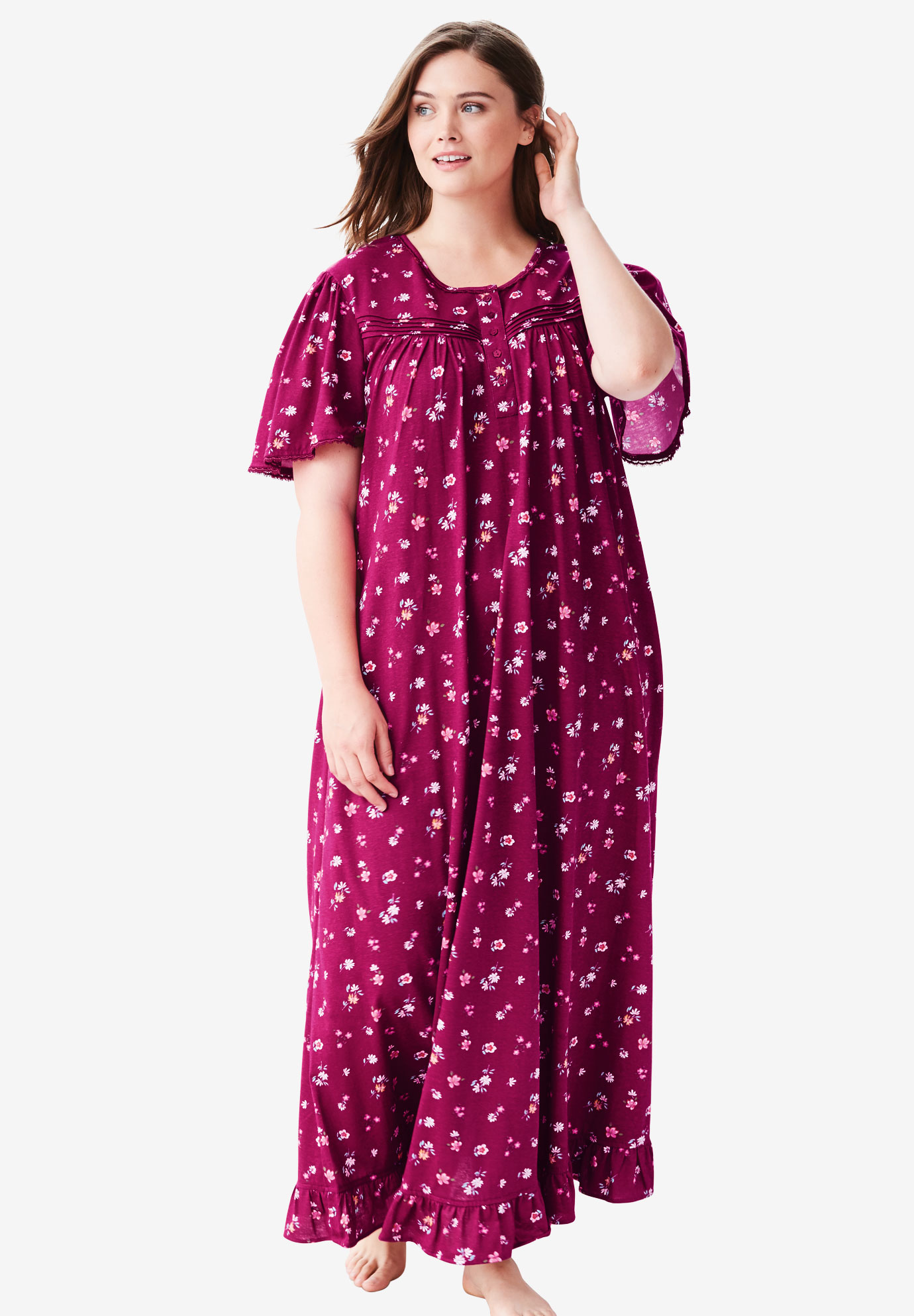 Long Floral Print Cotton Gown by Dreams & Co.®| Plus Size Sleep | Woman ...