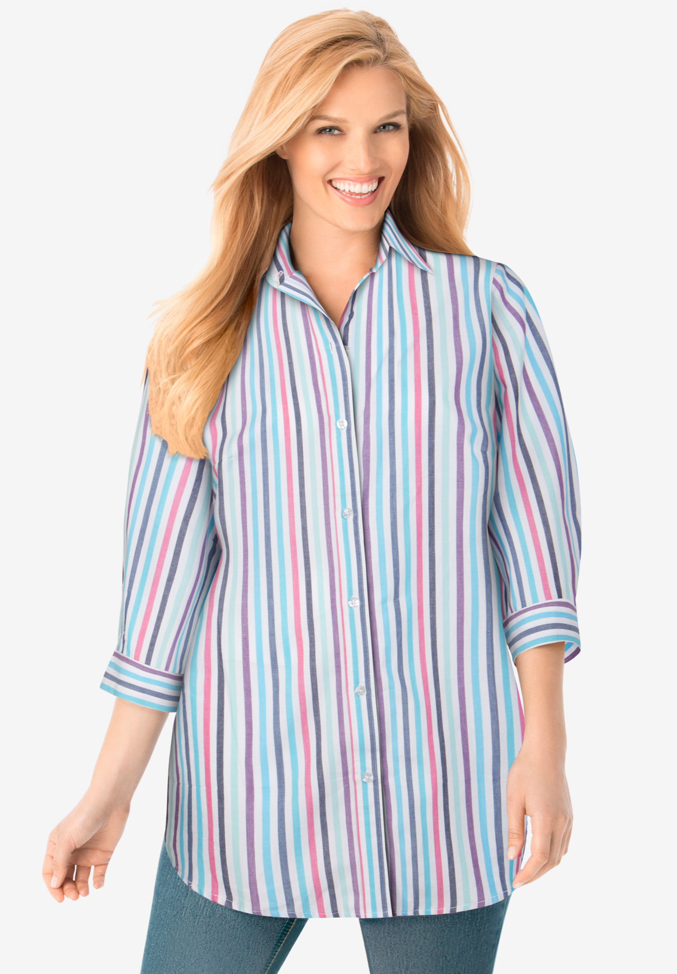 Perfect Printed Three-Quarter Sleeve Shirt | Woman Within