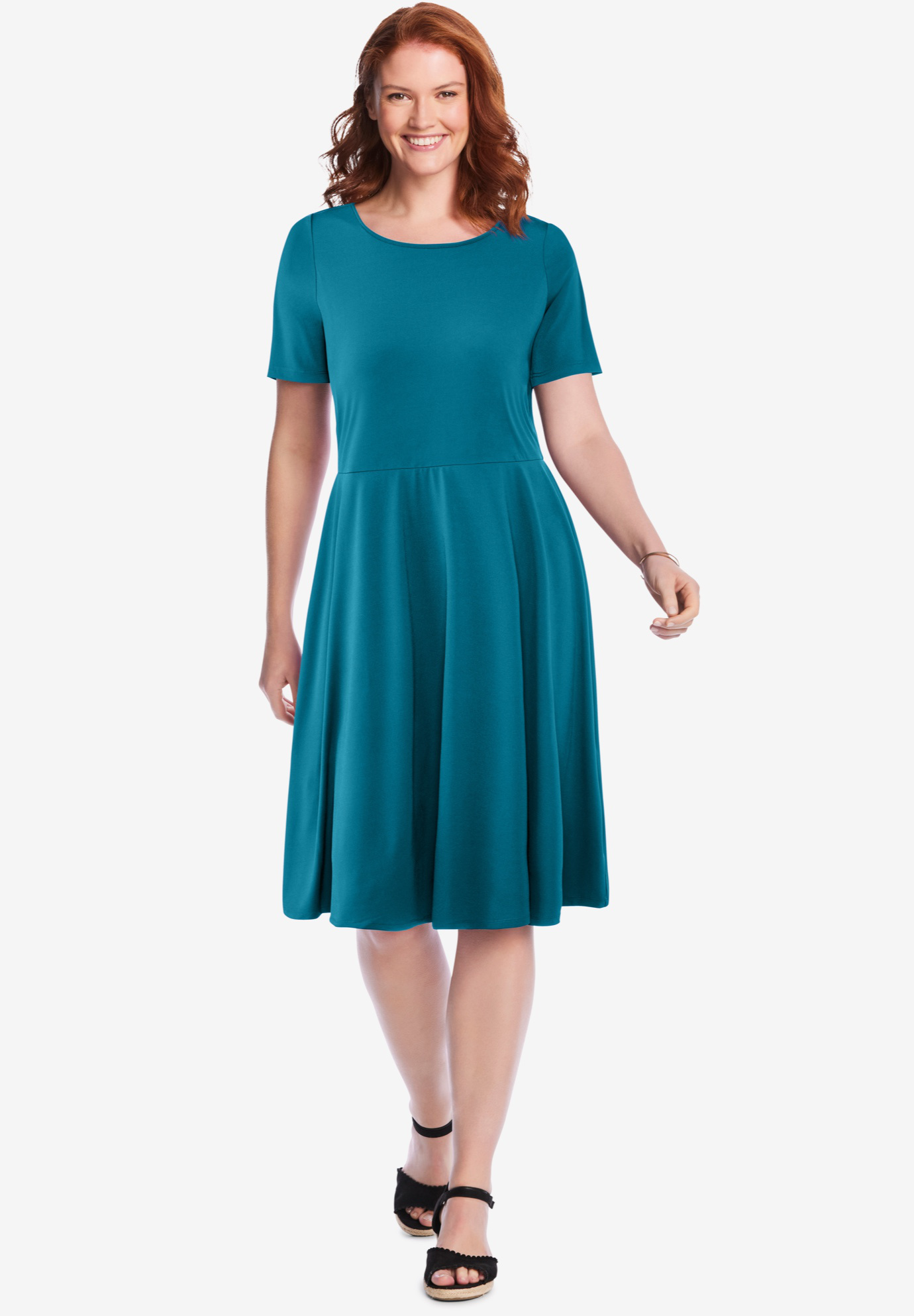 Short sleeve knit fitandflare dress Woman Within